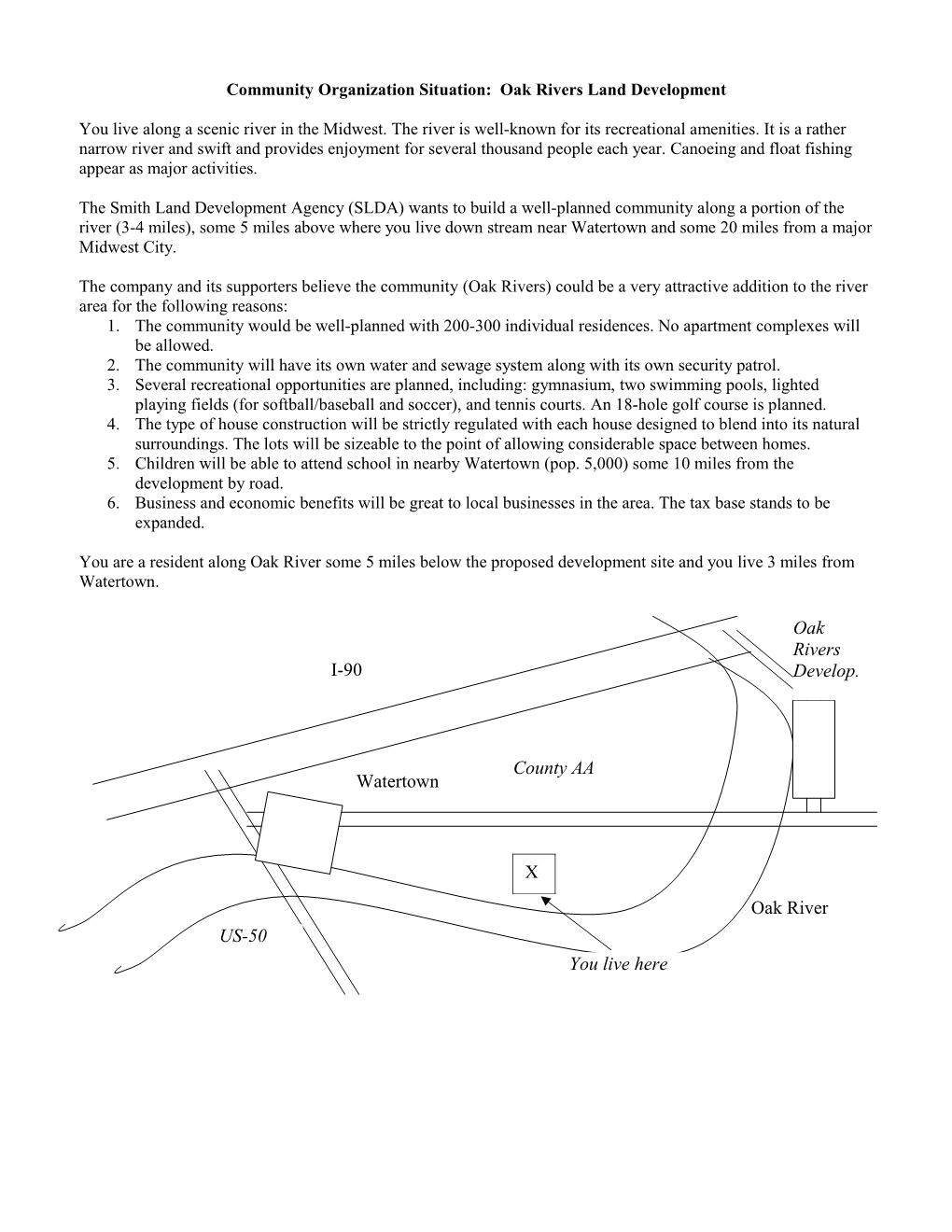 Community Organization Situation: Oak Rivers Land Development