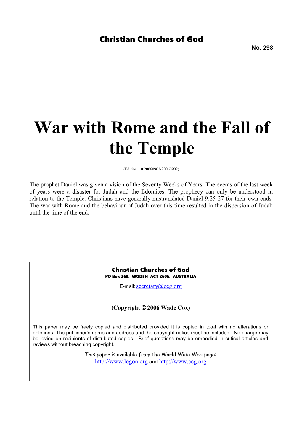 War with Rome and the Fall of the Temple (No. 298)