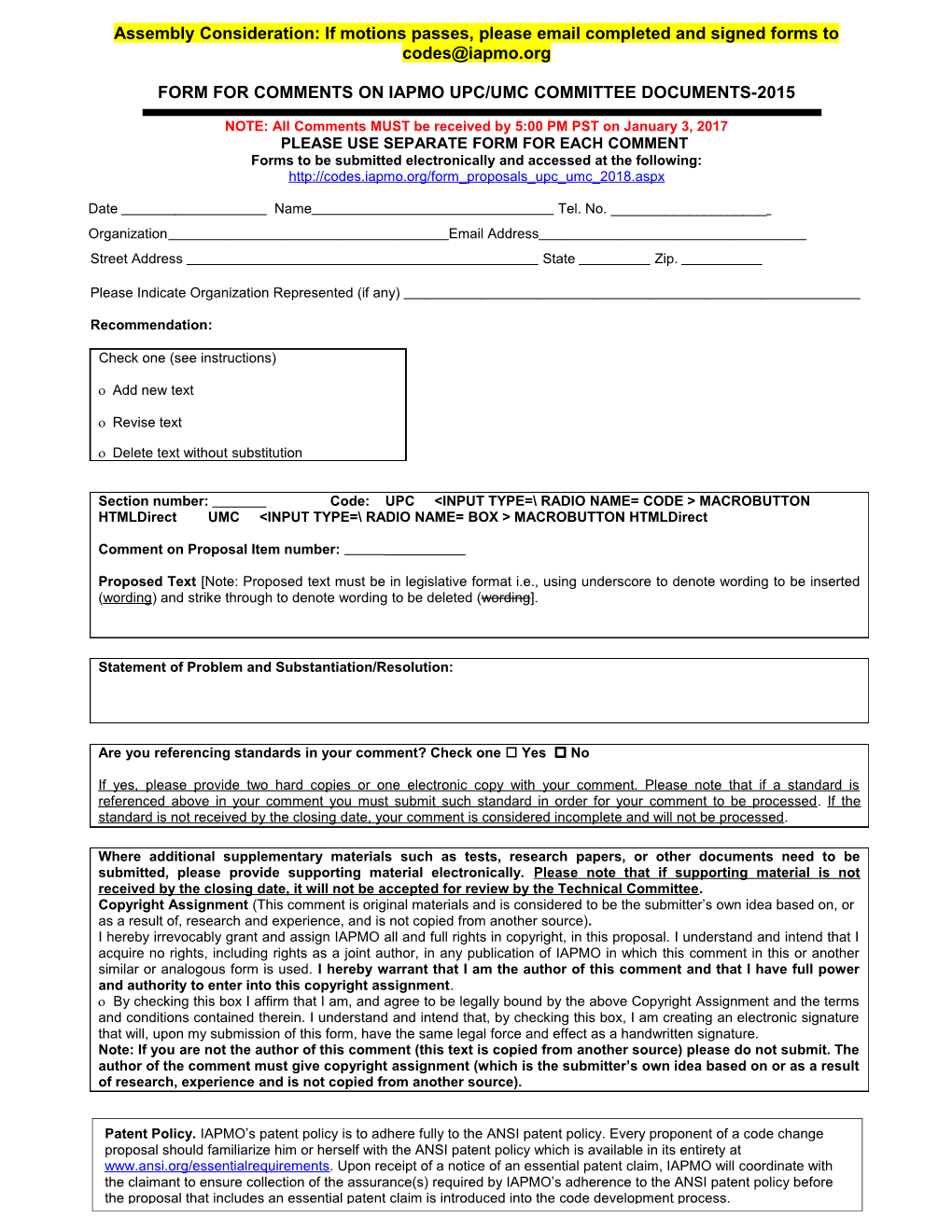 Form for Proposals for Nfpa 5000 Nfpa Building Code