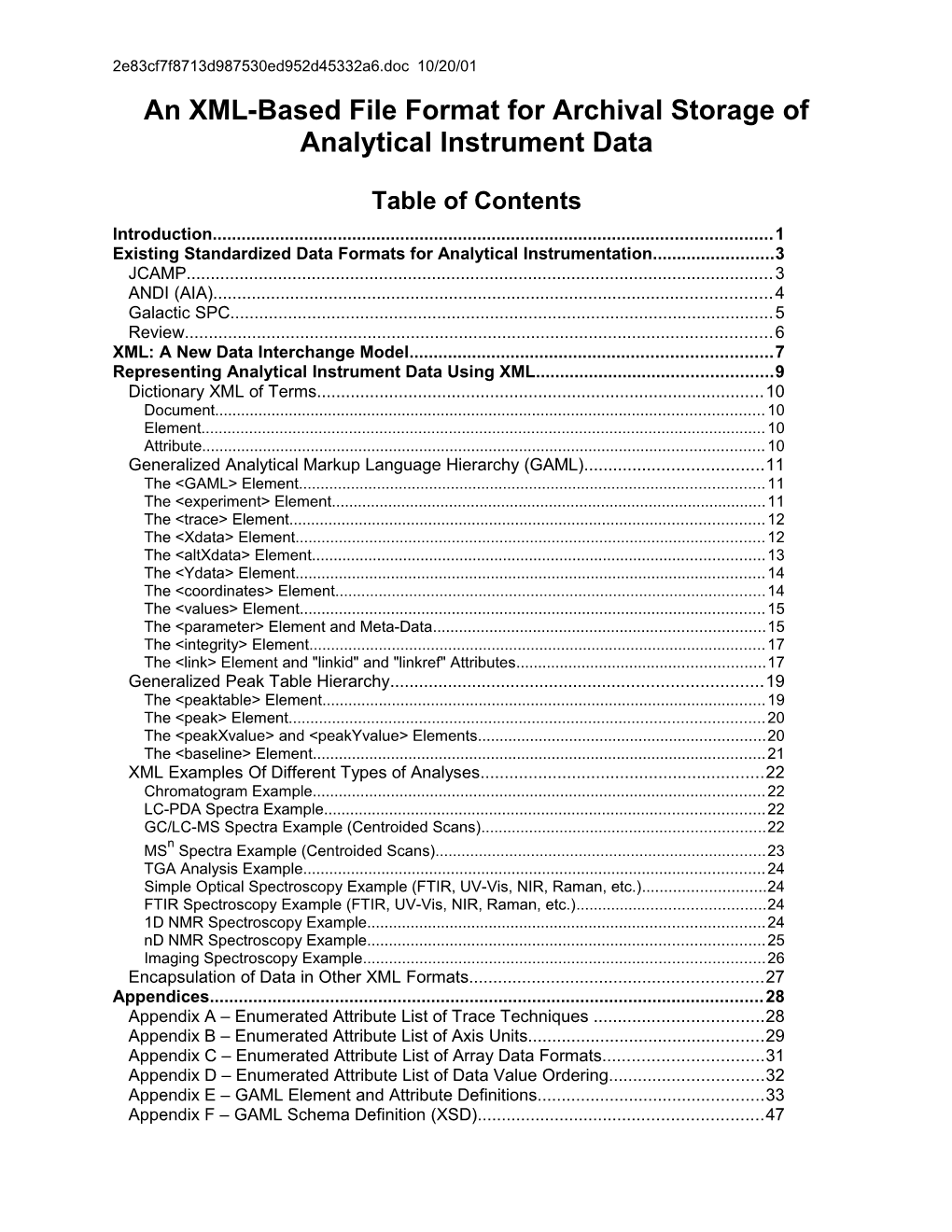 An XML-Based File Format for Archival Storage of Analytical Instrument Data