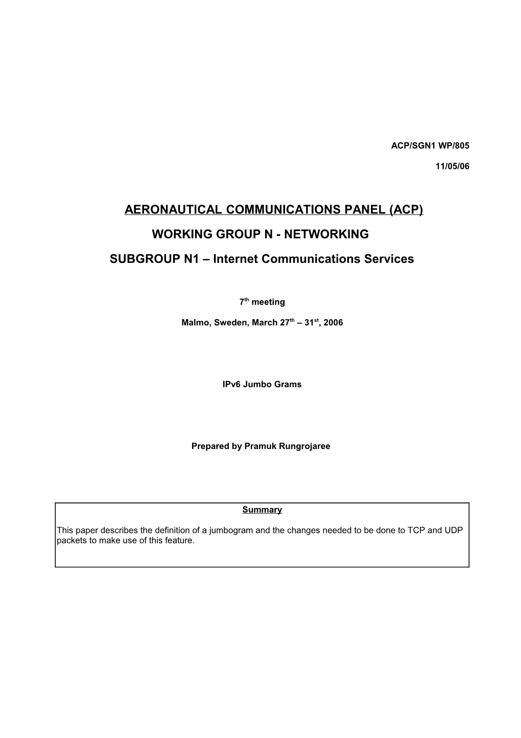 Aeronautical Communications Panel (Acp)