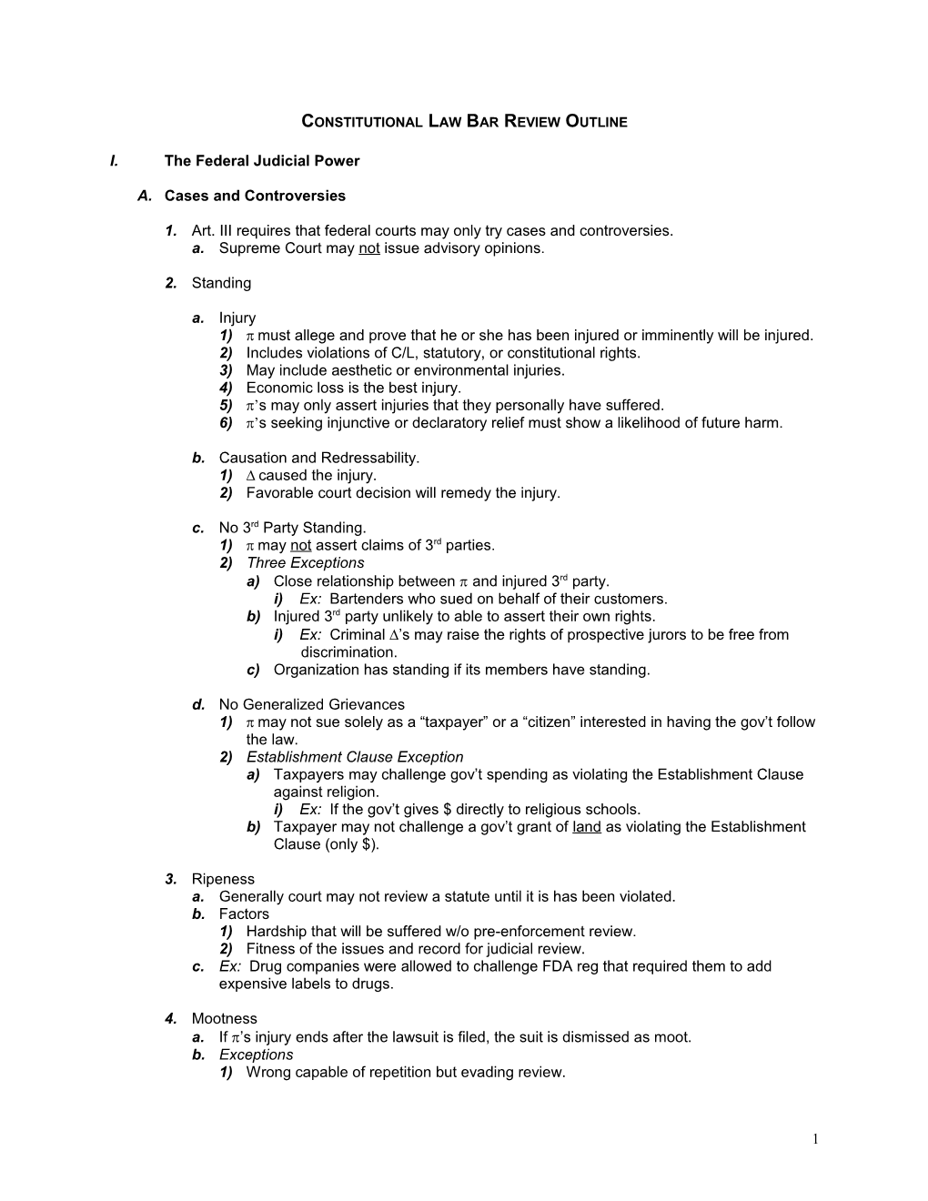 Constitutional Law Bar Review Outline
