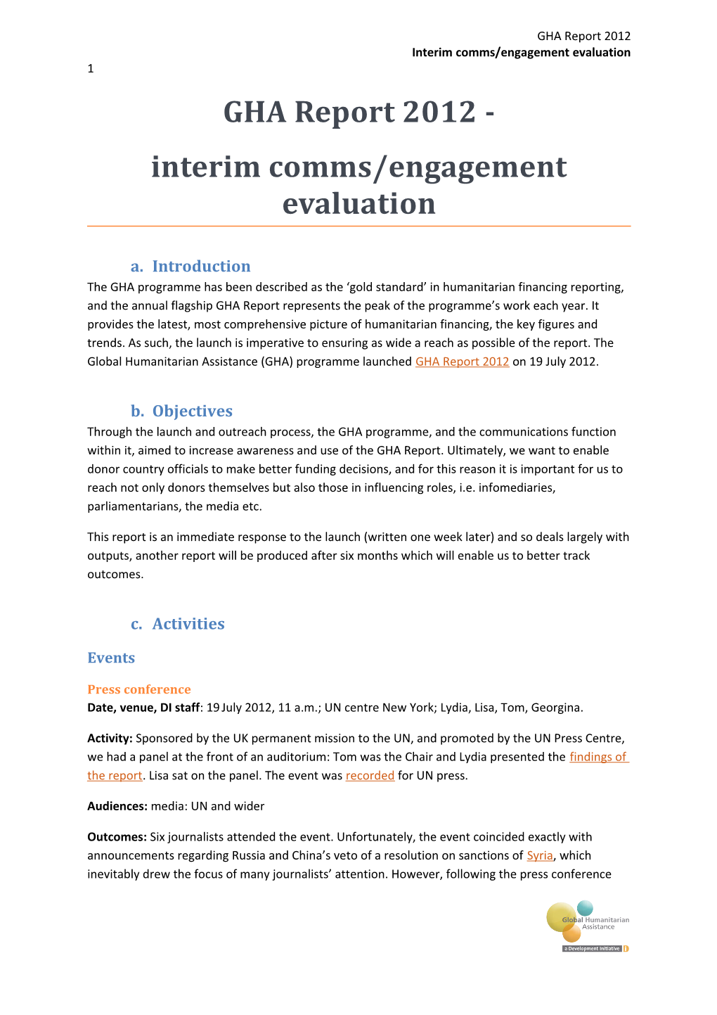 Interim Comms/Engagement Evaluation