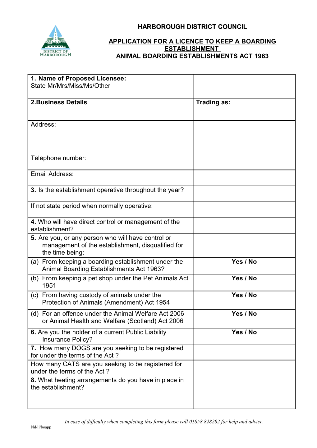 Riding Establishment Application