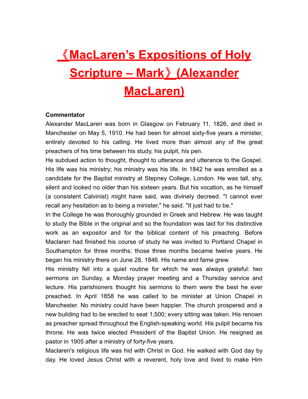 Maclaren S Expositions of Holyscripture Mark (Alexandermaclaren)