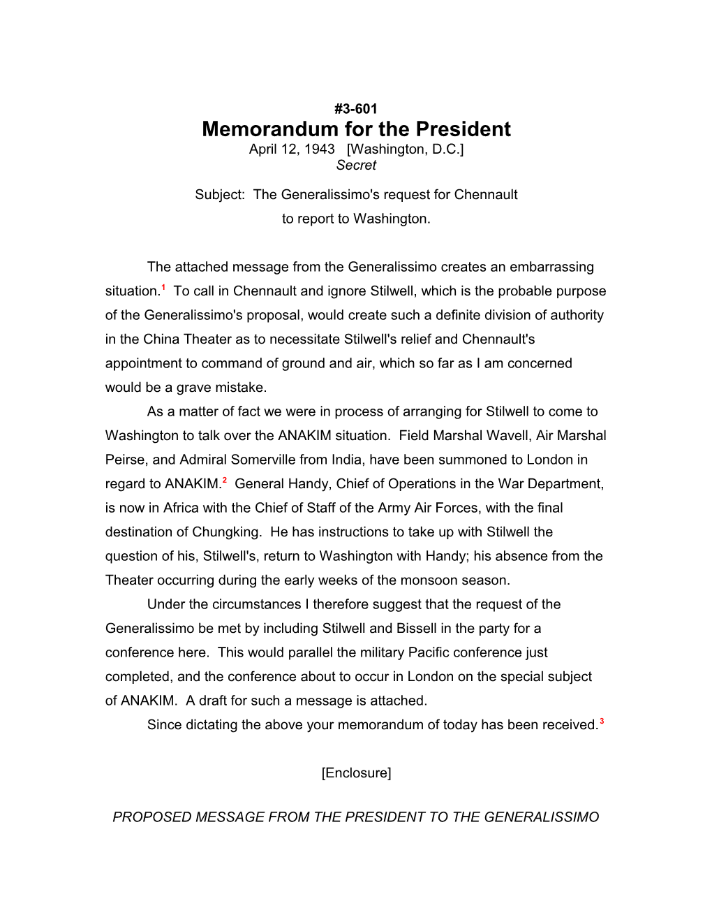 Memorandum for the President