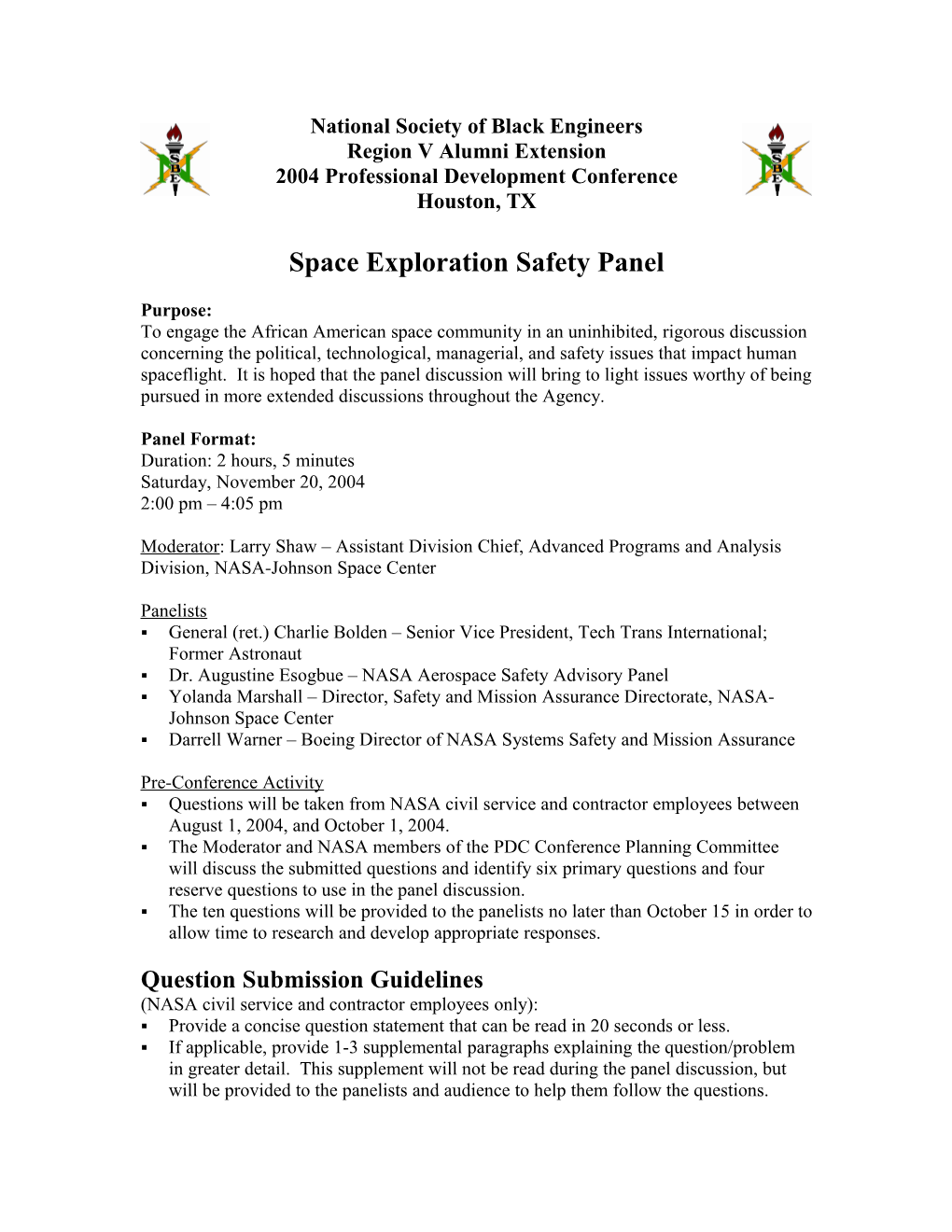 Aerospace Safety Panel Format