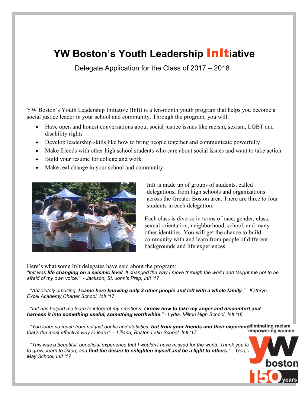 YW Boston S Youth Leadership Initiative