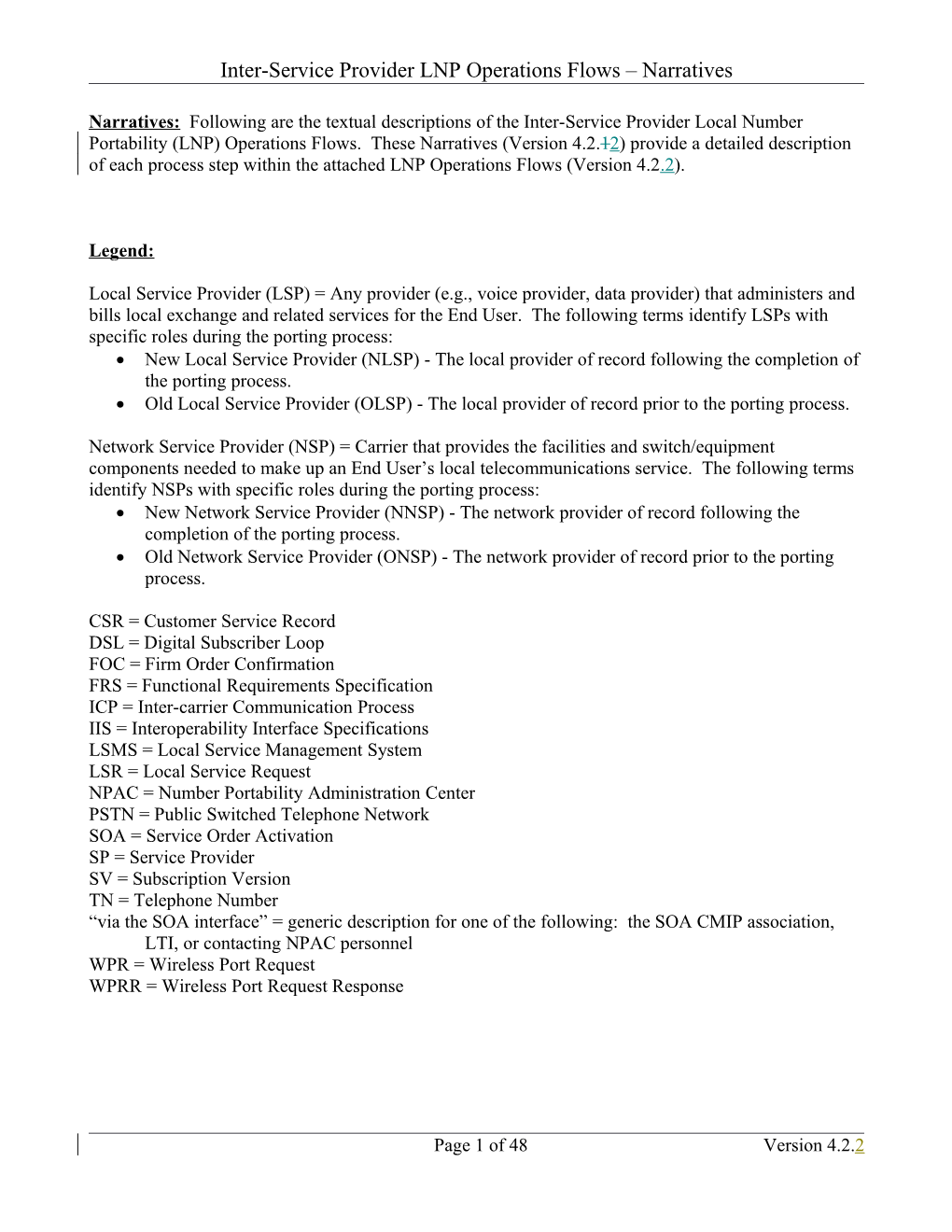 NANC Operations Flow Narratives, Version 4.2.2