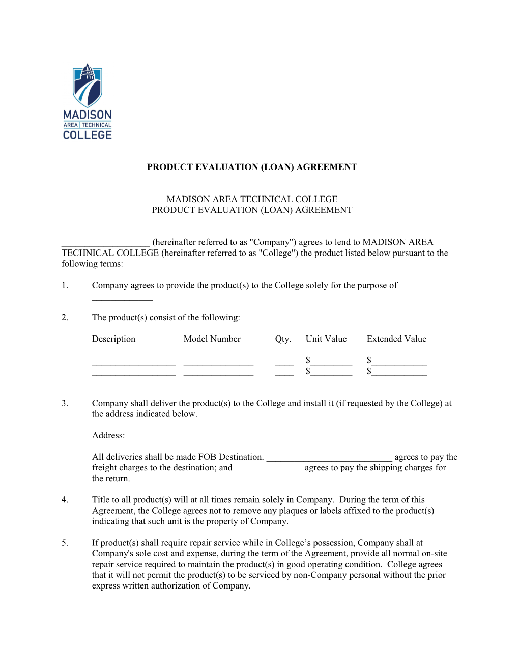 Product Evaluation Agreement