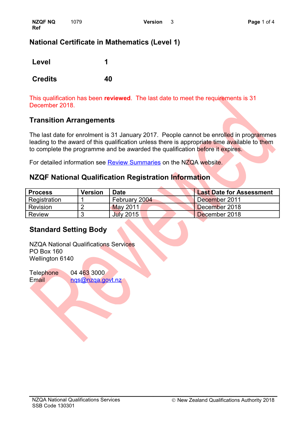 1079 National Certificate in Mathematics (Level 1)