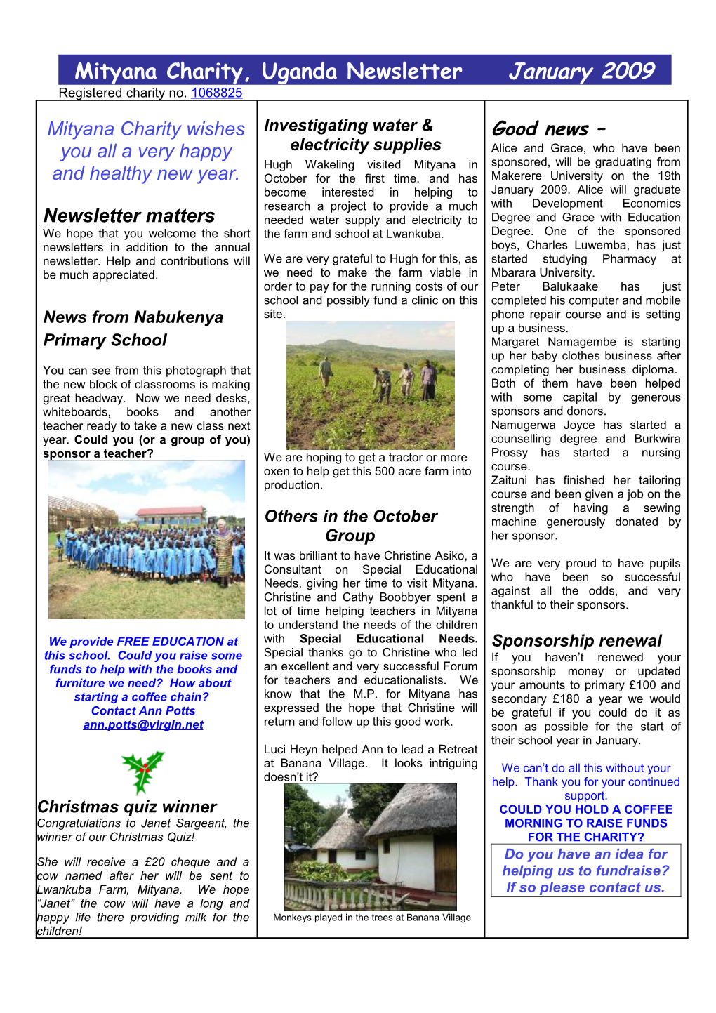 Mityana Charity, Uganda Newsletter