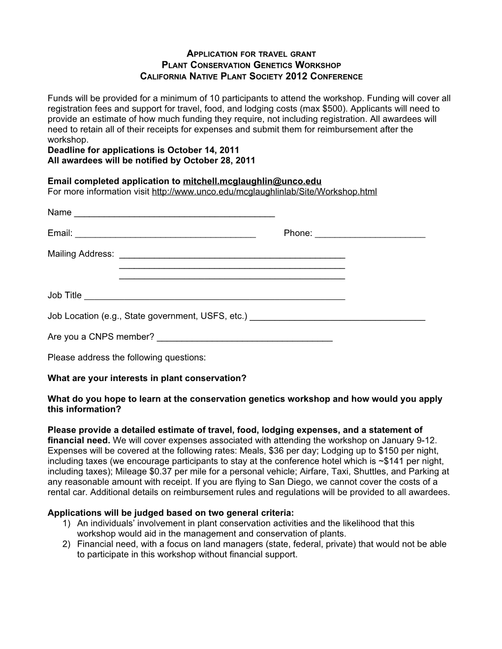 Application for Travel Grant