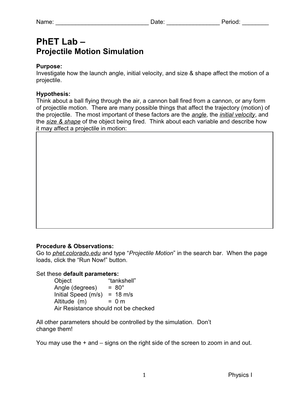 Projectile Motion Simulation