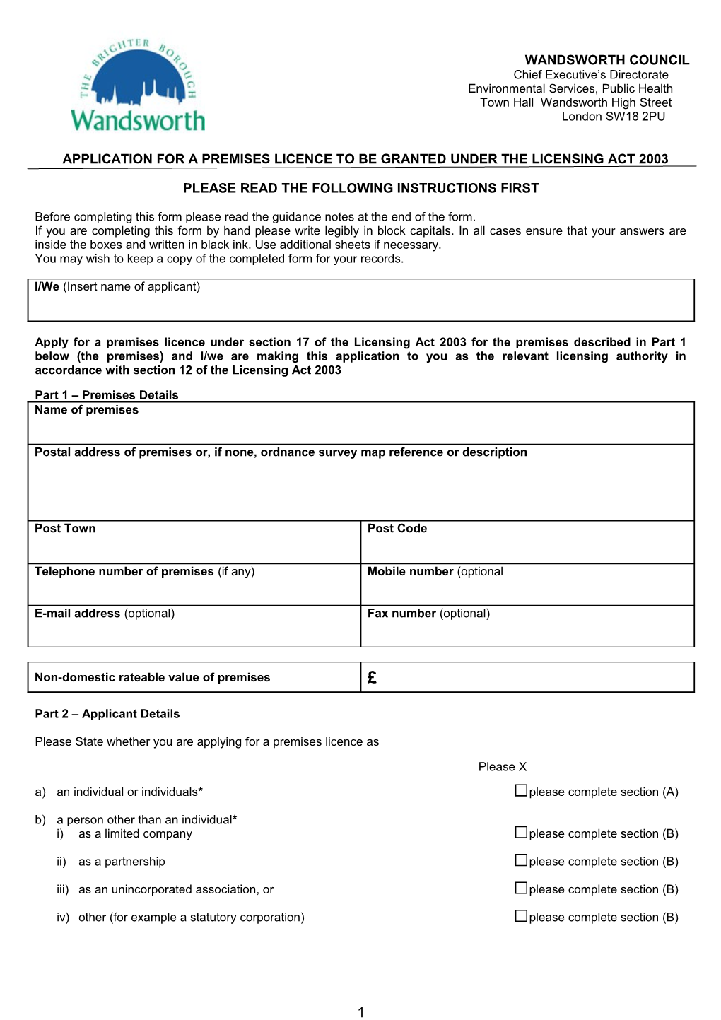 Application for a Premises Licence to Be Granted Under the Licensing Act 2003