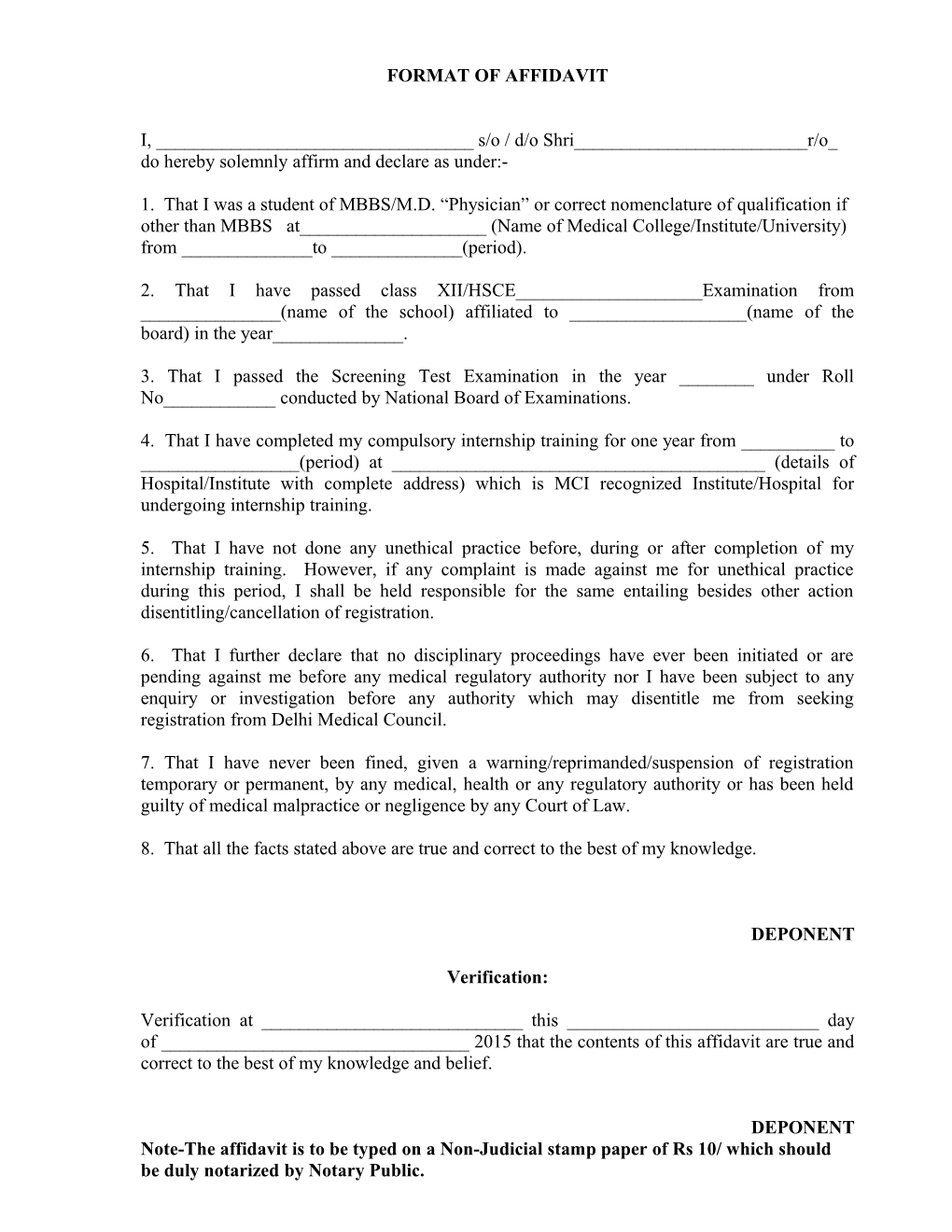 Format of Affidavit