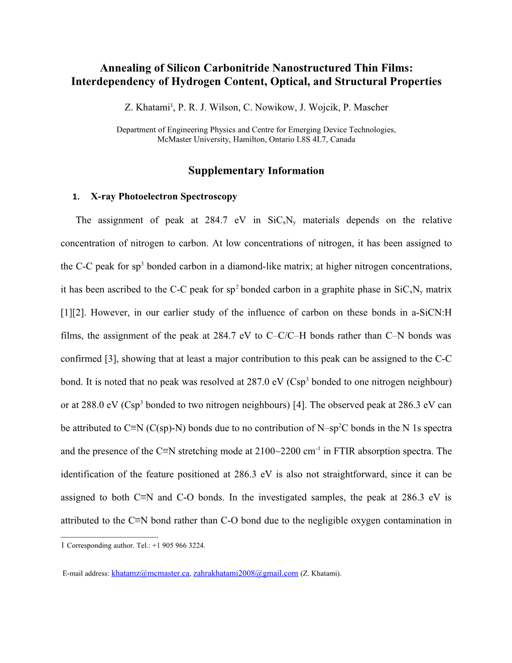 Annealing of Silicon Carbonitridenanostructured Thin Films: Interdependency of Hydrogen