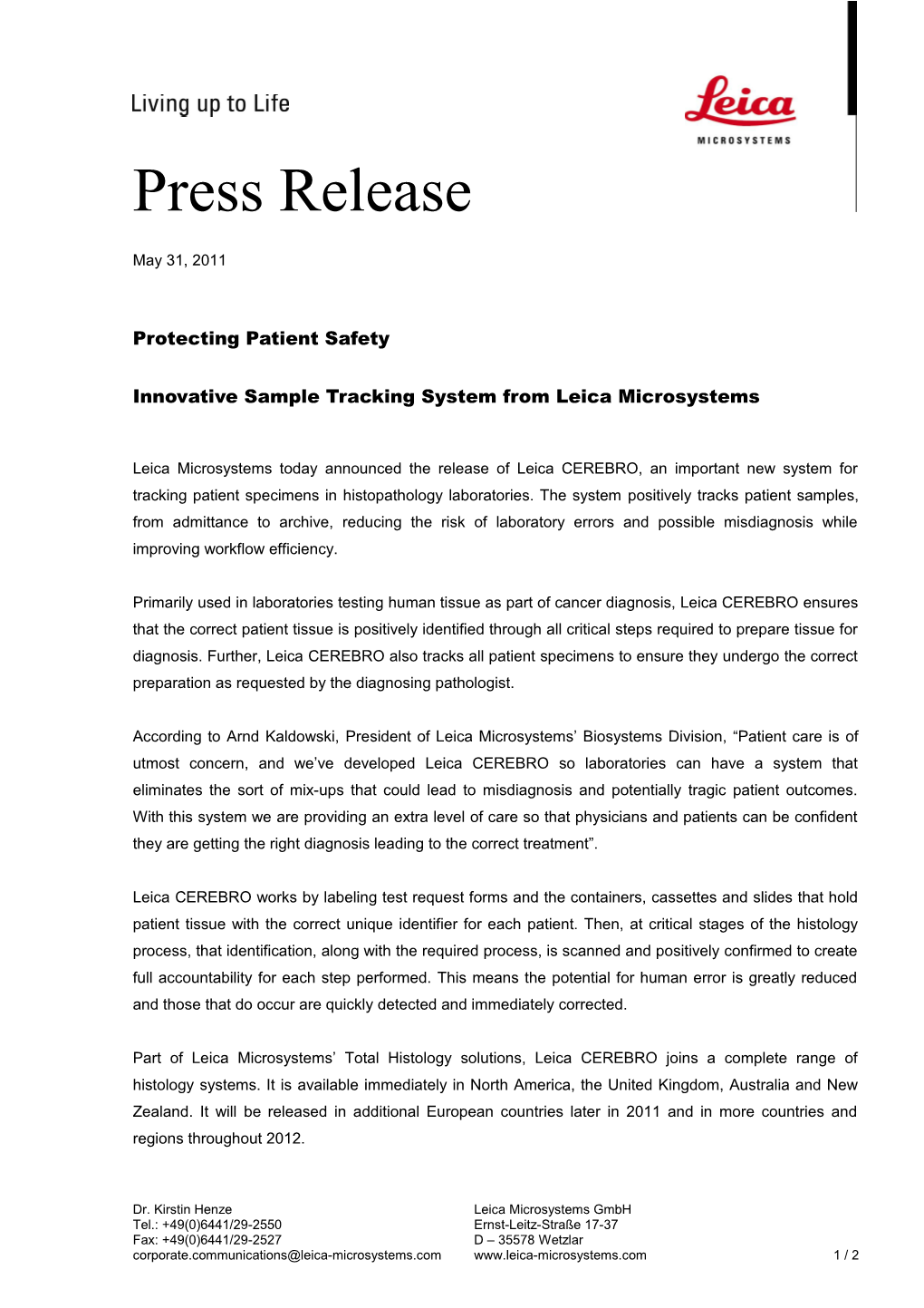 Leica Microsystems Press Release s2