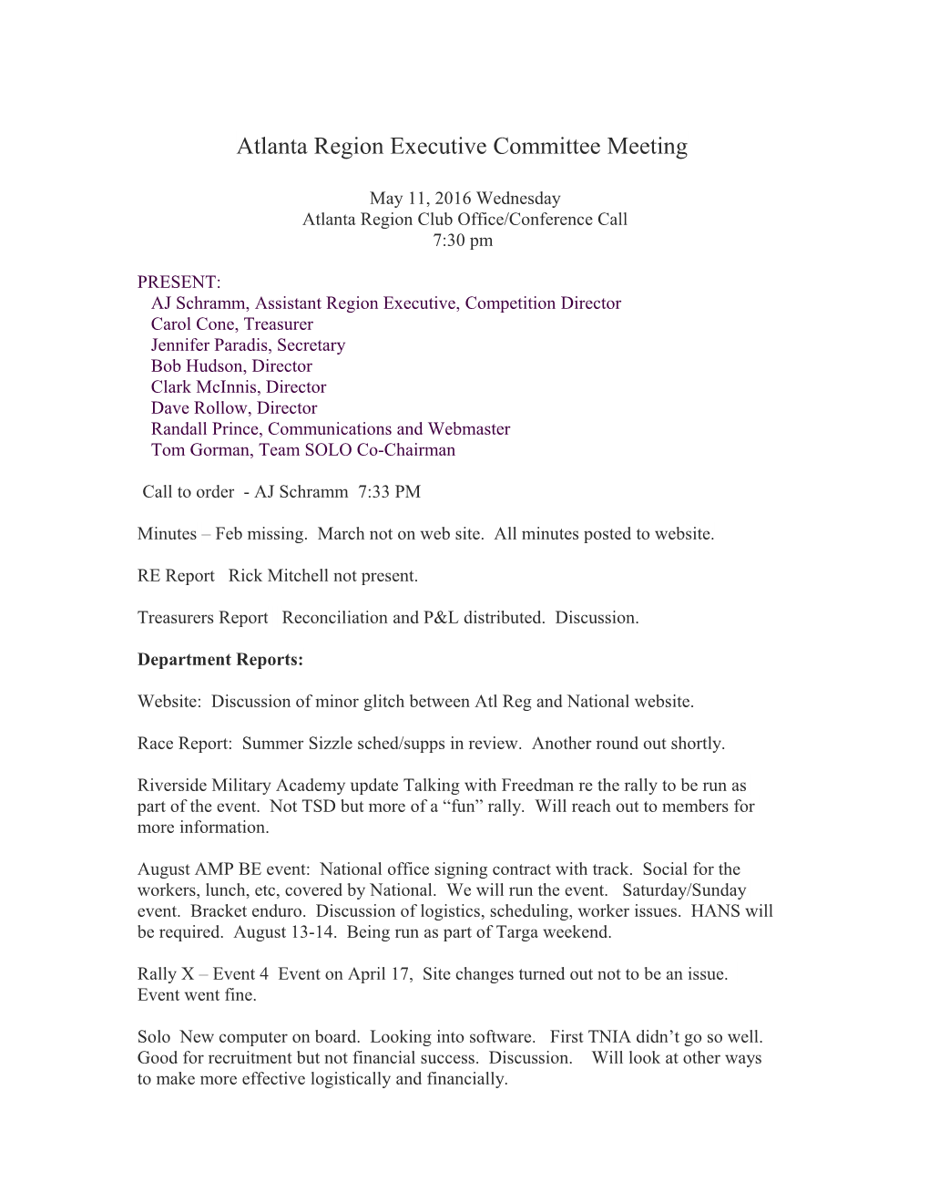 Atlanta Region Executive Committee Meeting