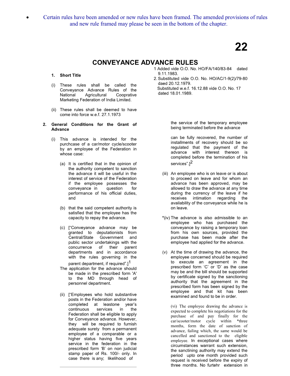 Conveyance Advance Rules
