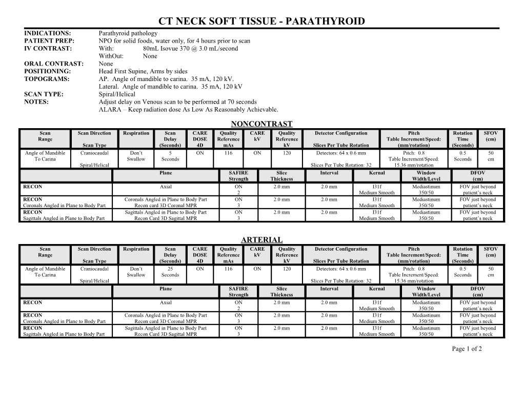 Ct Neck Soft Tissue - Parathyroid