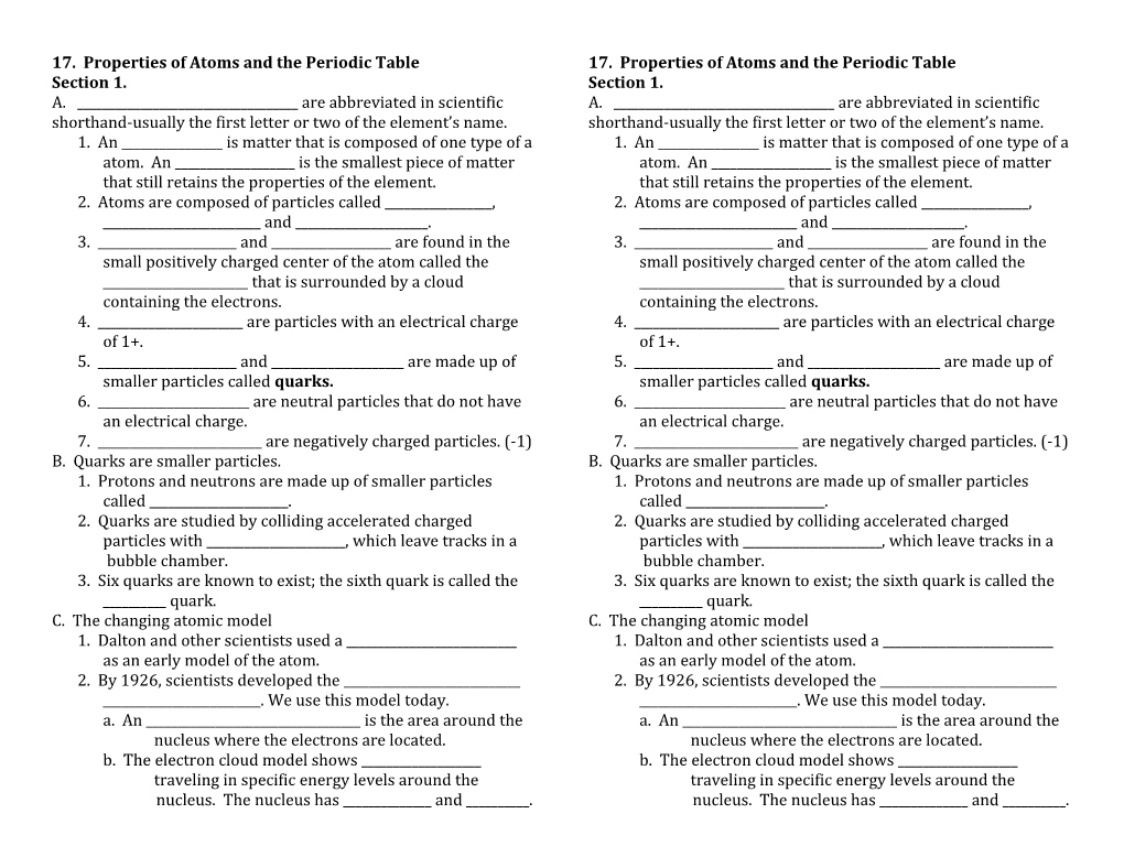 17. Properties of Atoms and the Periodic Table