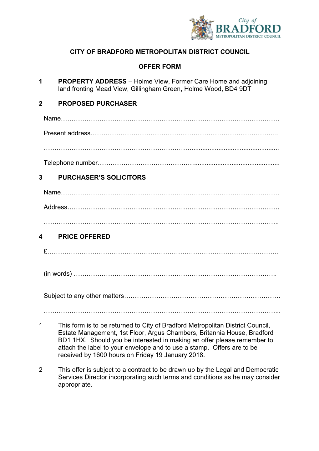 Holme View Offer Form