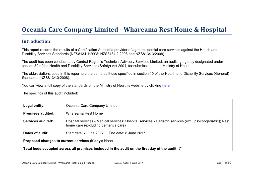 Oceania Care Company Limited - Whareama Rest Home & Hospital