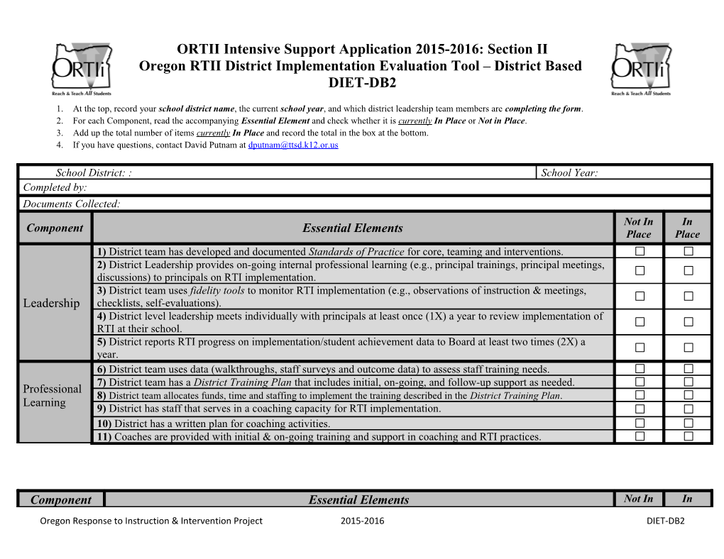 ORTII Intensive Support Application 2015-2016: Section II