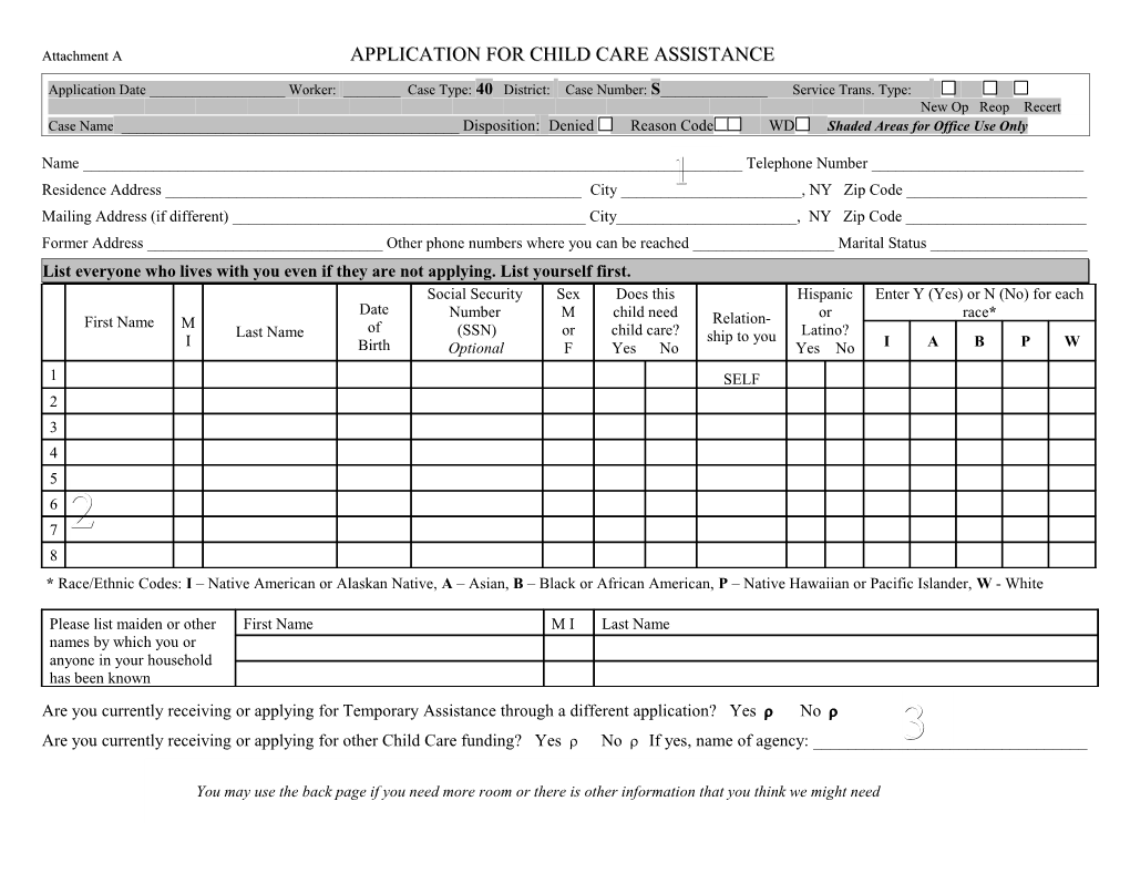 Application for Child Care Assistance
