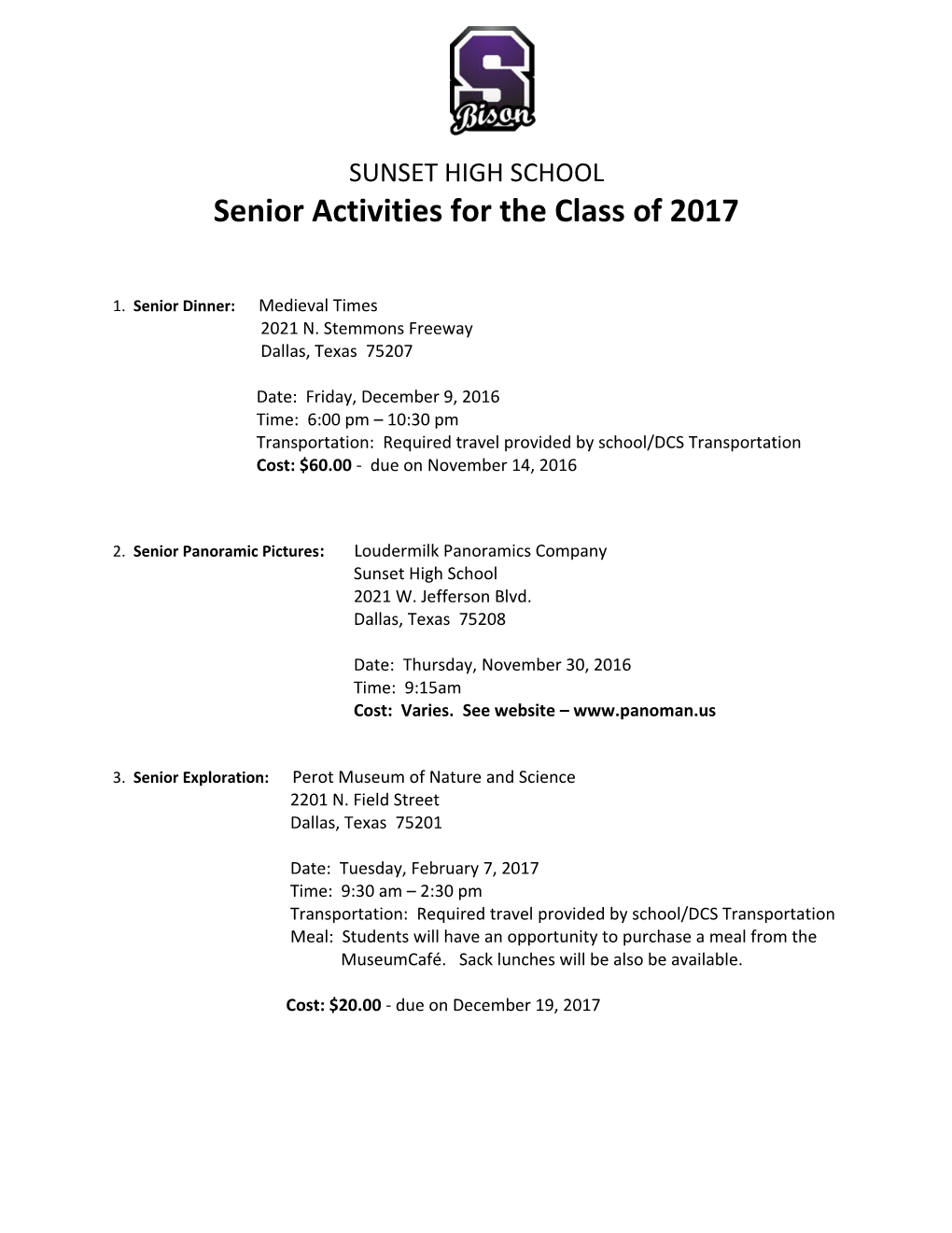 Senior Activities for the Class of 2017