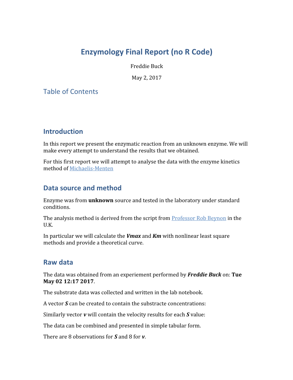 Enzymology Final Report (No R Code)