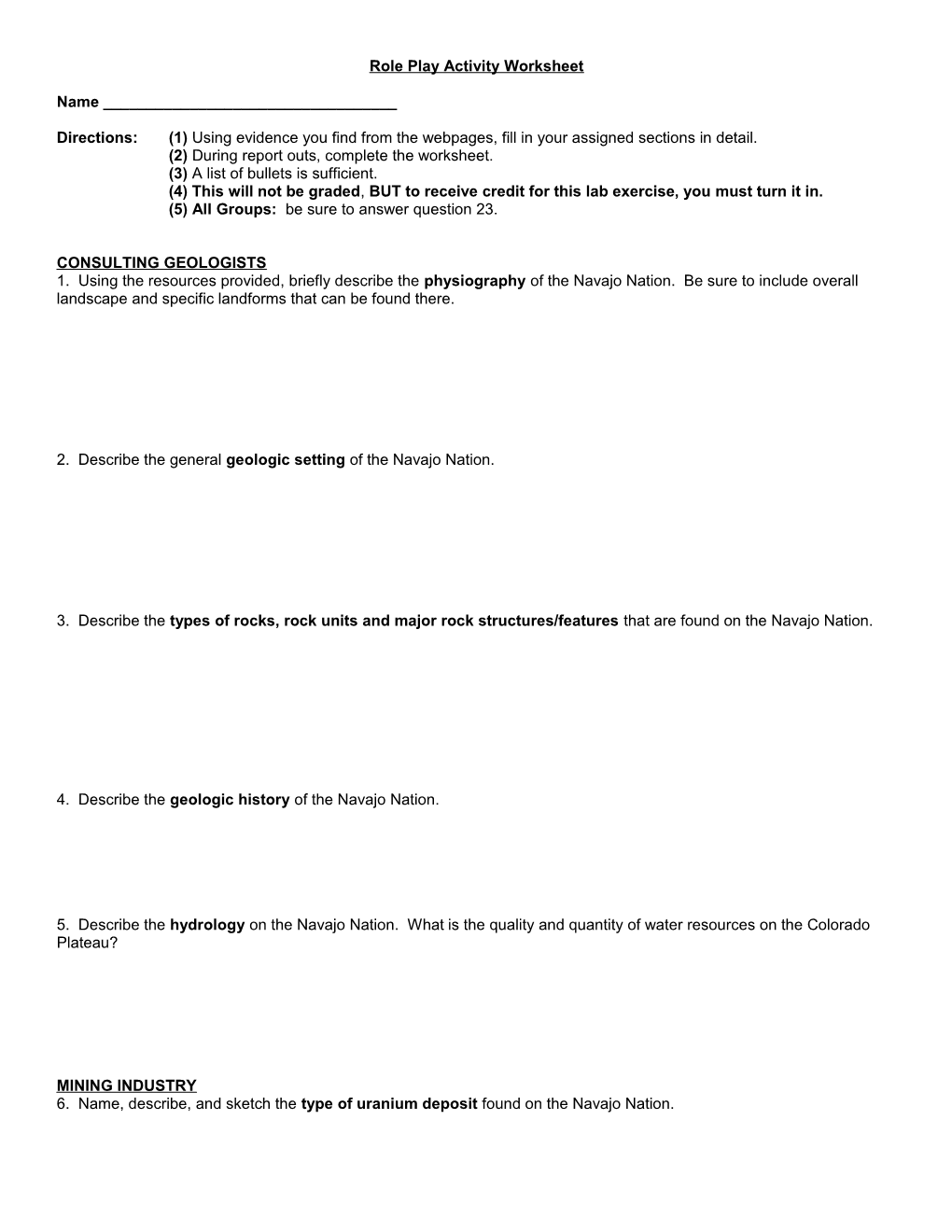 Role Play Activity Worksheet