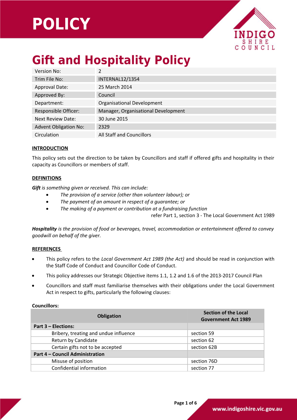 Gift and Hospitality Policy