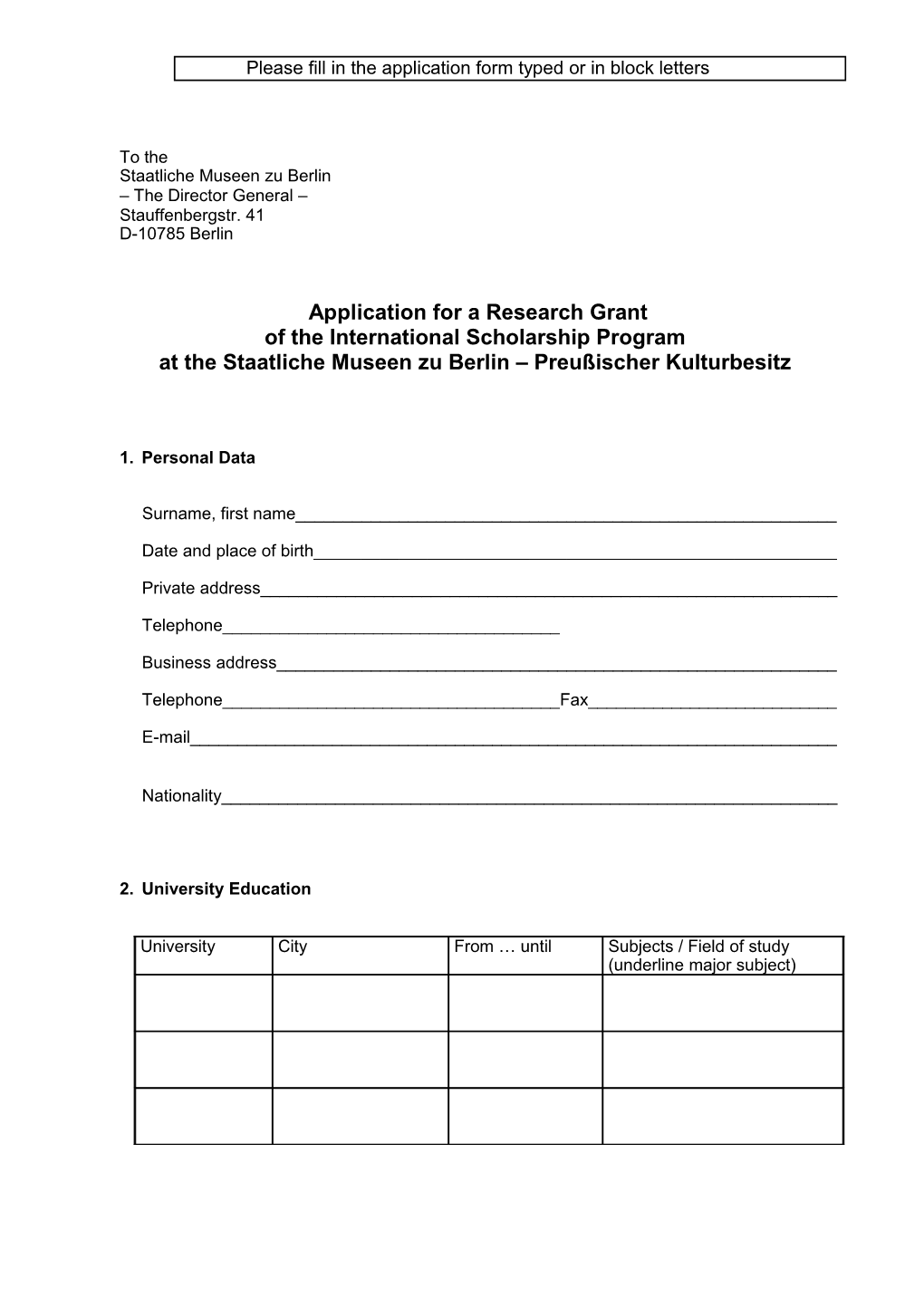 Application for a Research Grant