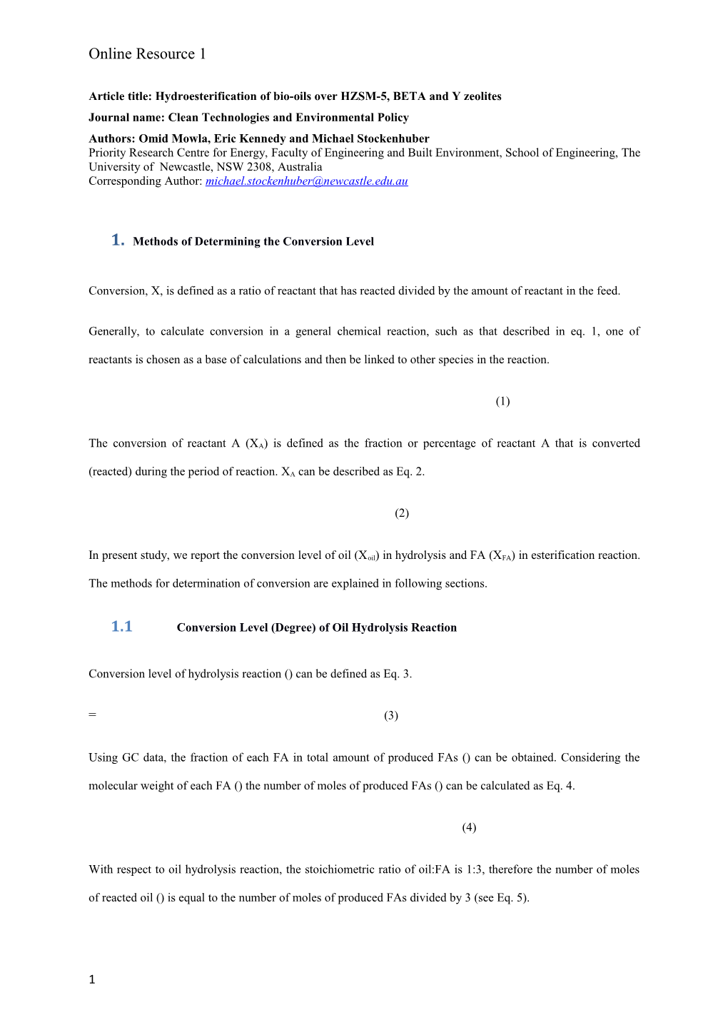 Article Title: Hydroesterification of Bio-Oils Over HZSM-5, BETA and Y Zeolites