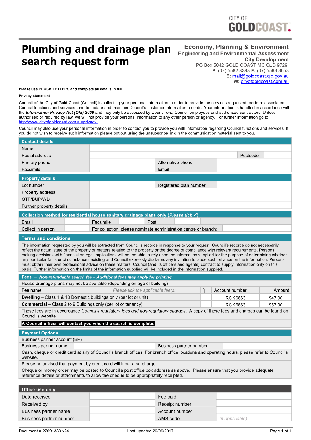 Plumbing and Drainage Sanitary Plan Search Request