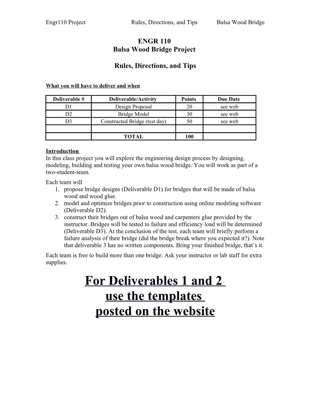 Engr110 Projectrules, Directions, and Tipsbalsa Wood Bridge