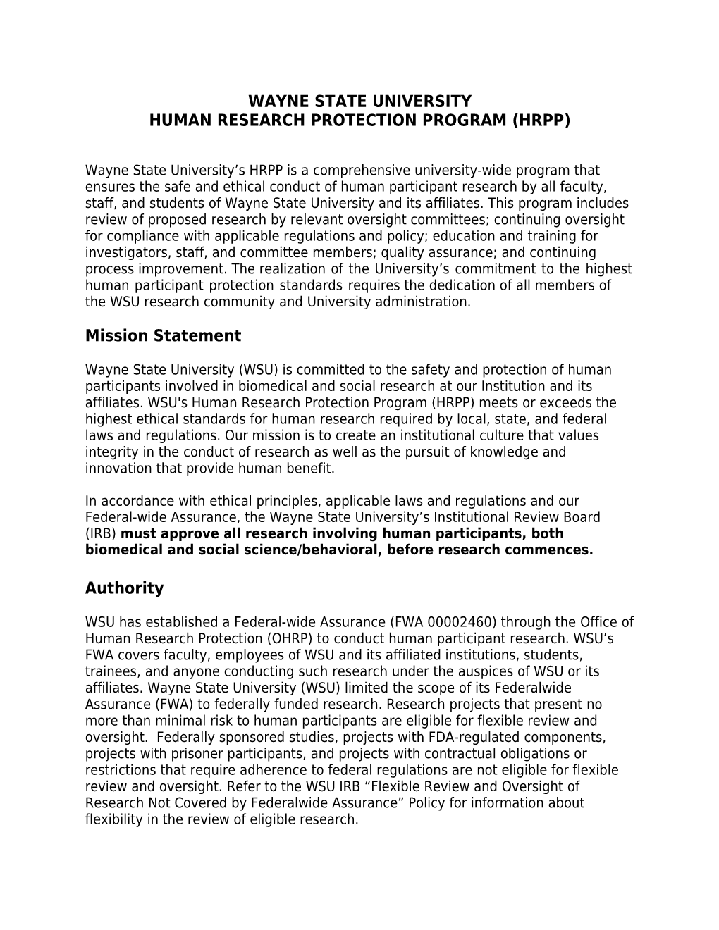 Human Research Protection Program (Hrpp)
