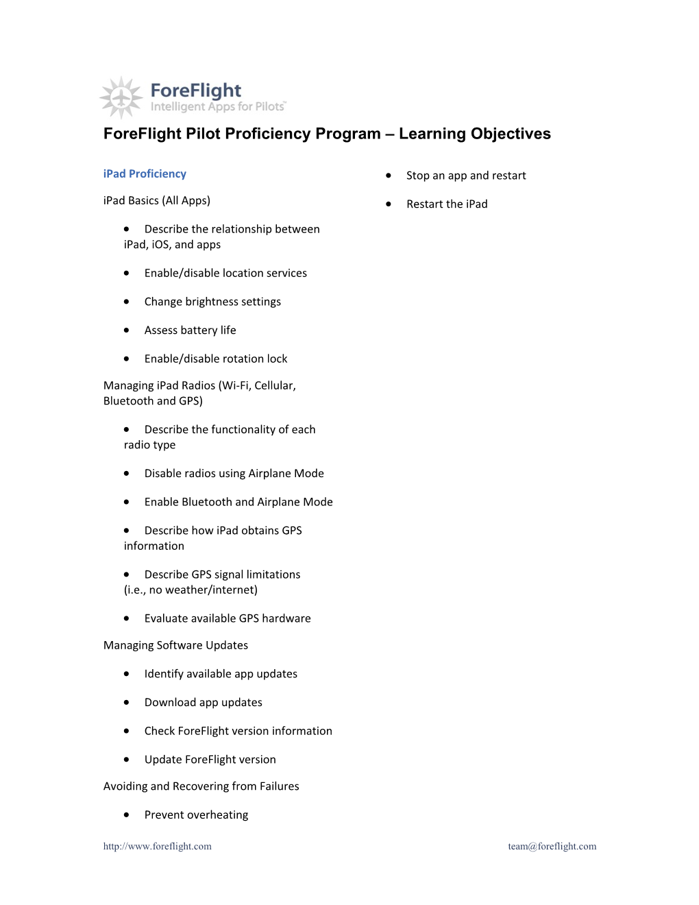 Foreflight Pilot Proficiency Program Learning Objectives