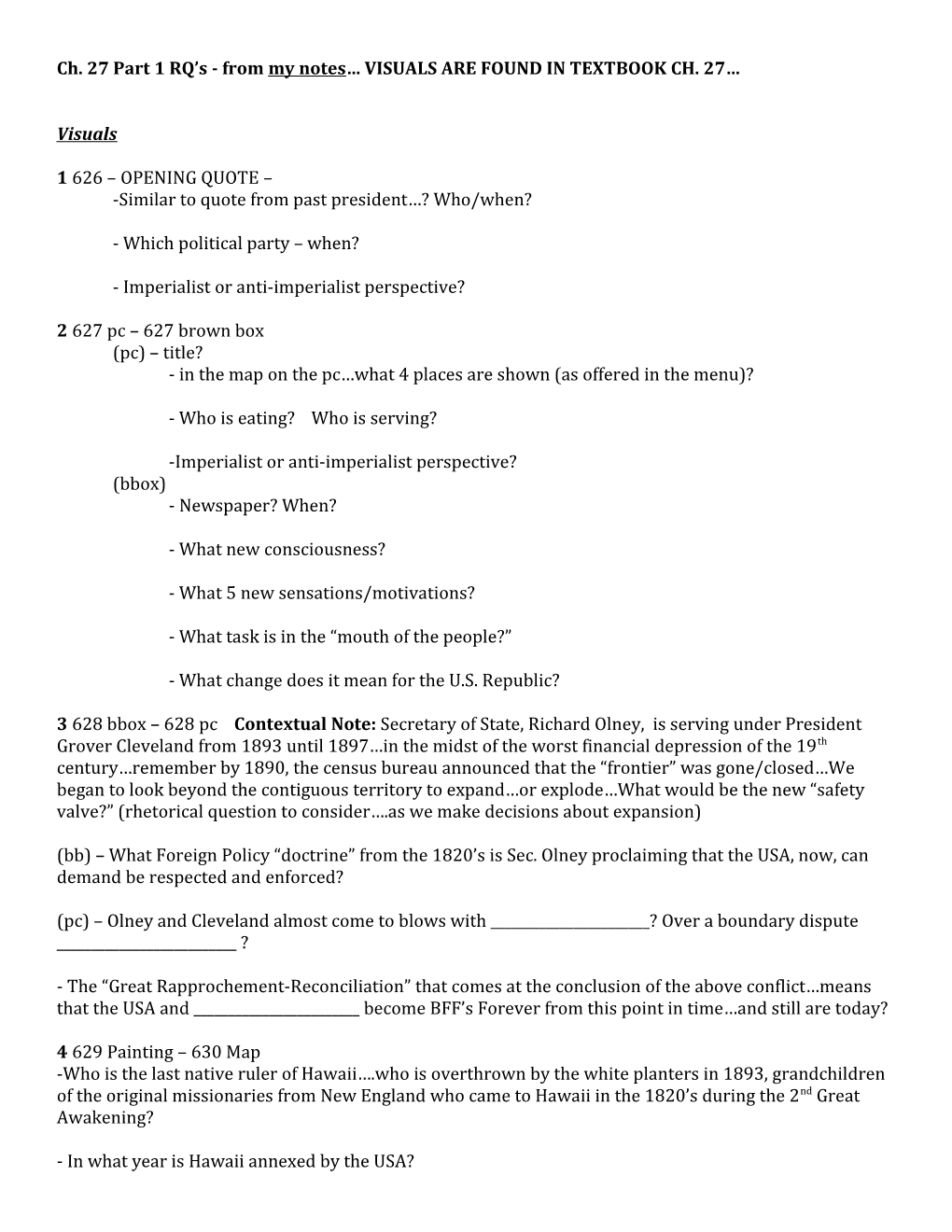 Ch. 27 Part 1 RQ S - from My Notes VISUALS ARE FOUND in TEXTBOOK CH. 27