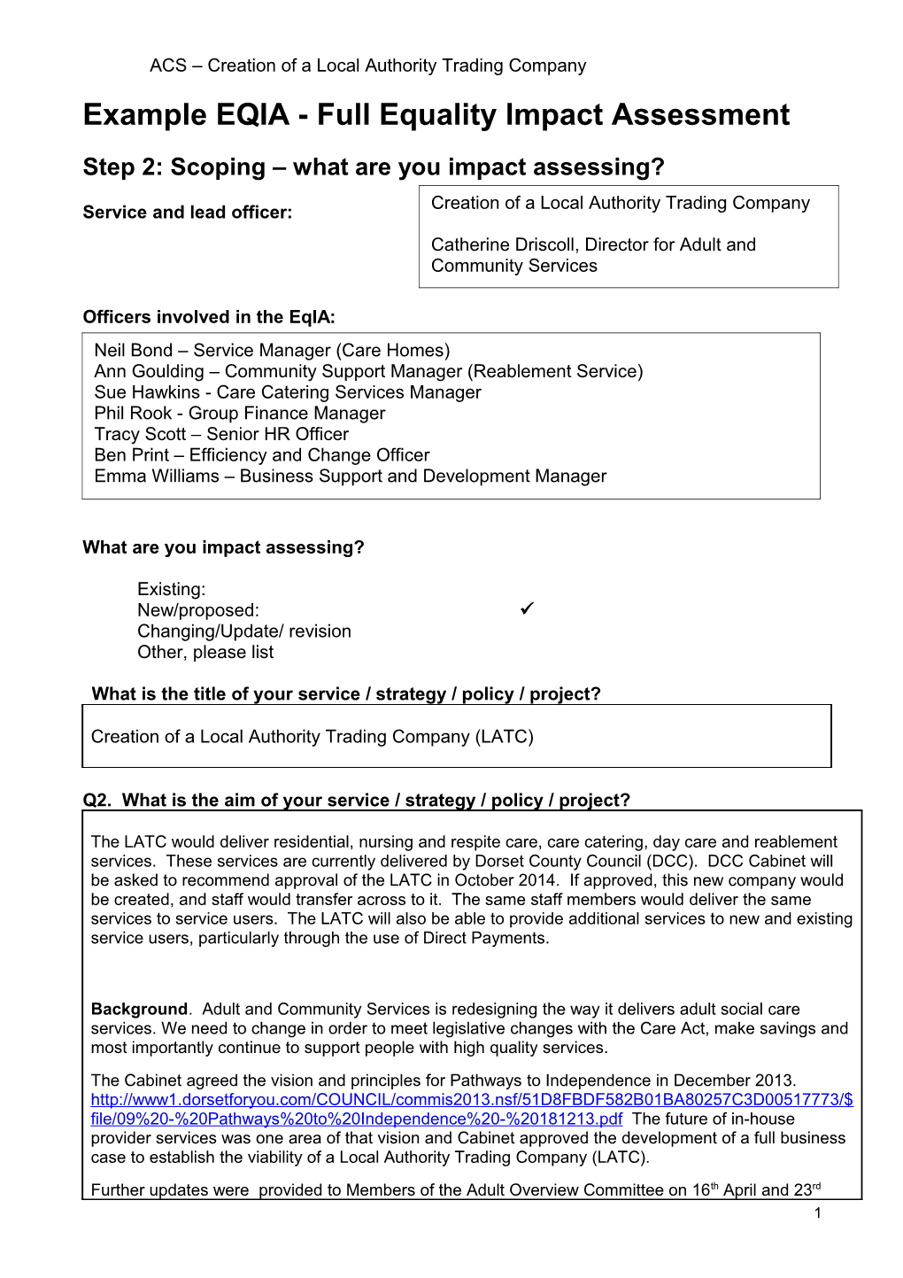 Example EQIA - Full Equality Impact Assessment