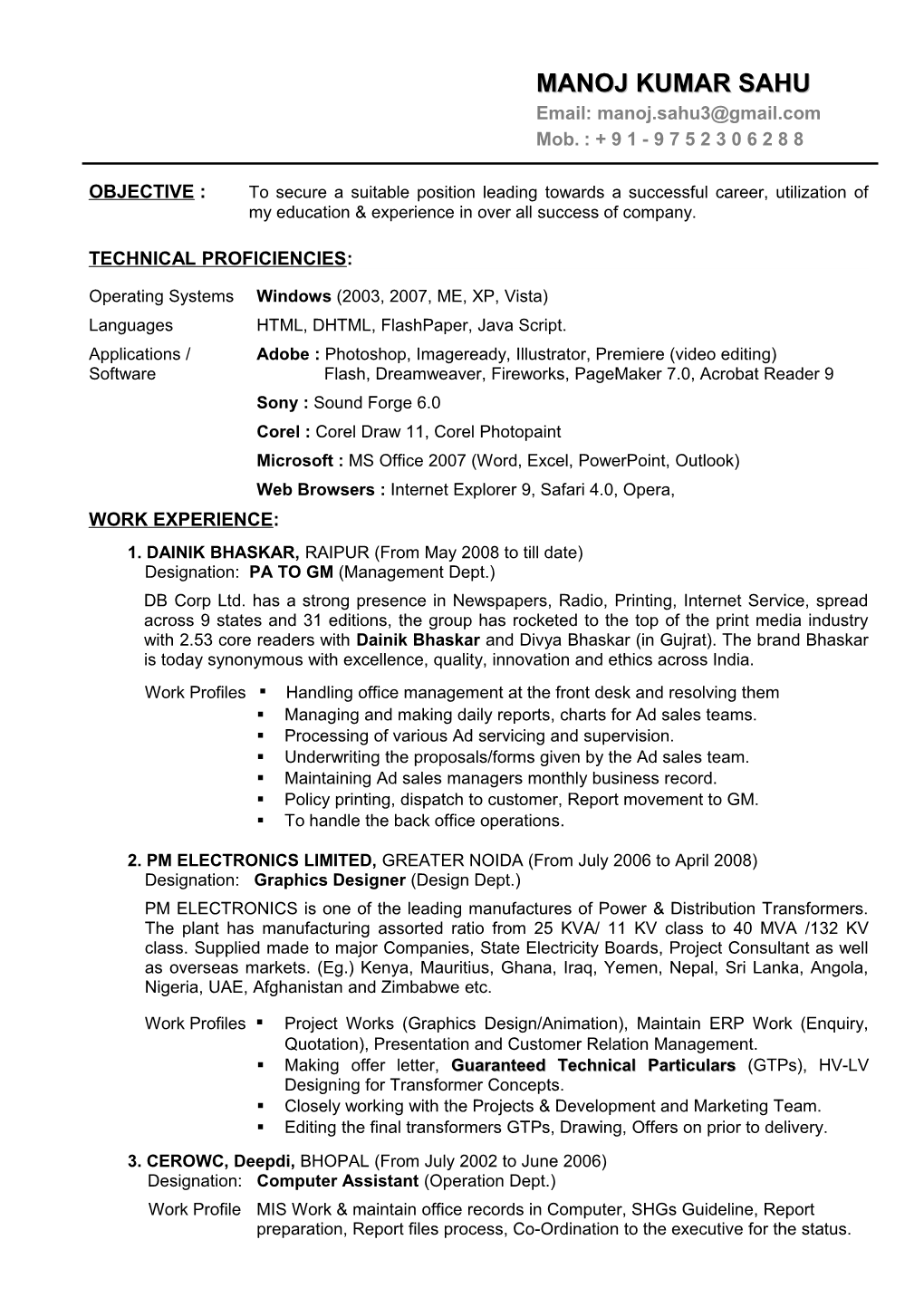 Manoj Sahu - Resume