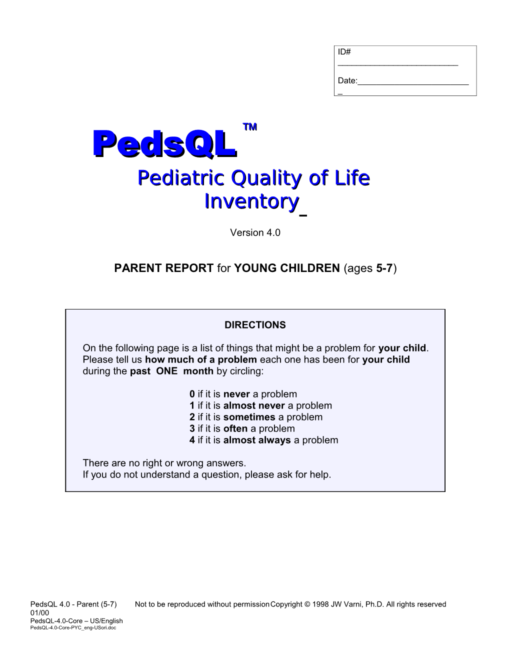 PARENT REPORT for YOUNG CHILDREN (Ages 5-7 )