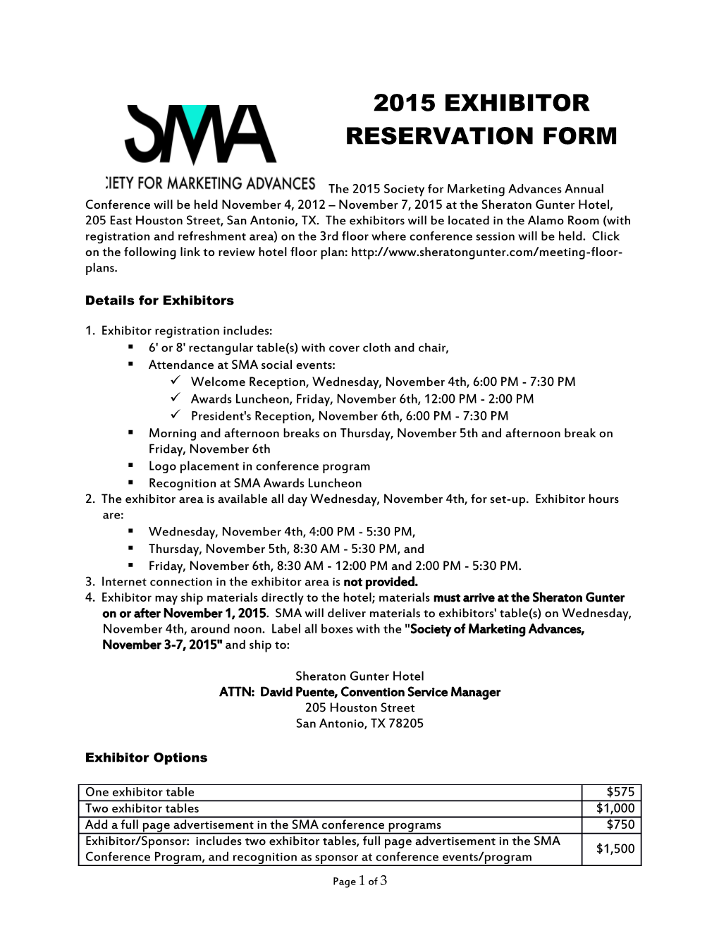 2015 Exhibitor Reservation Form
