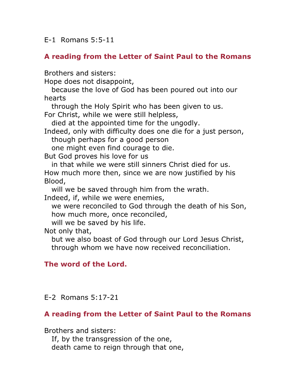 A Reading from the Letter of Saint Paul to the Romans
