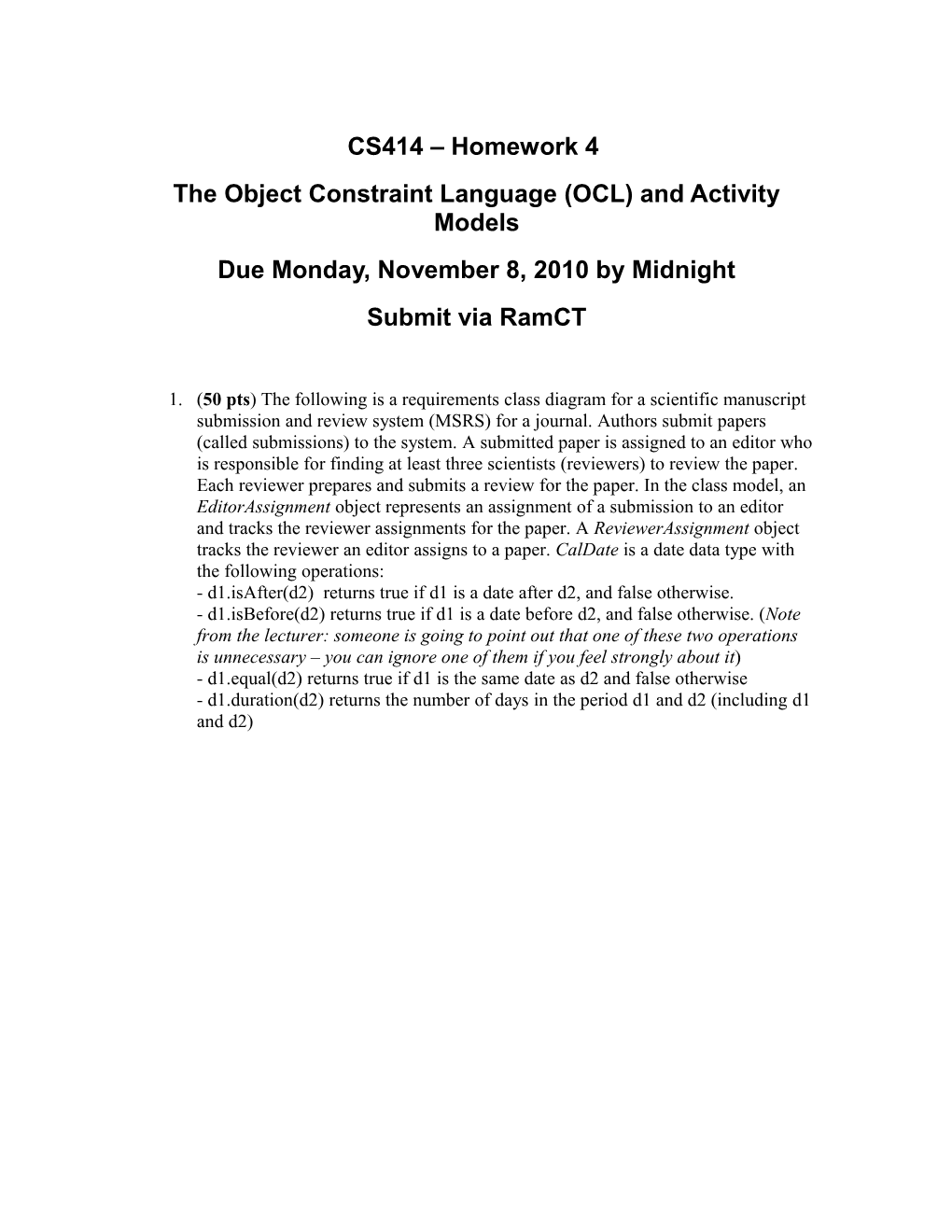 The Object Constraint Language (OCL) and Activity Models