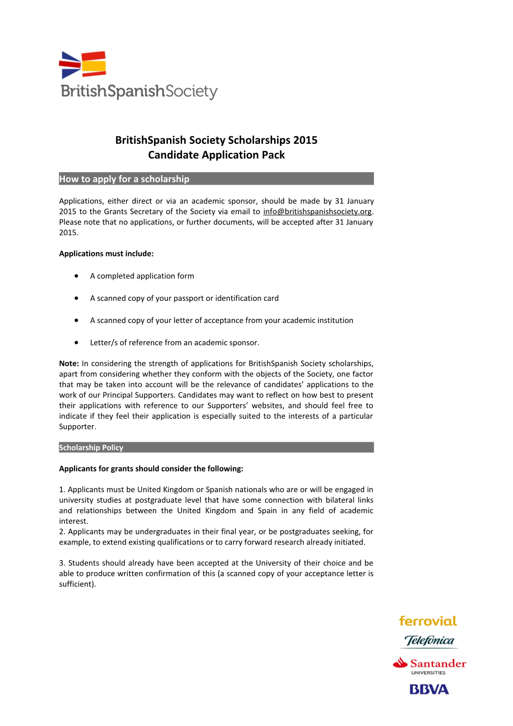 The Britishspanish Society Scholarships 2014