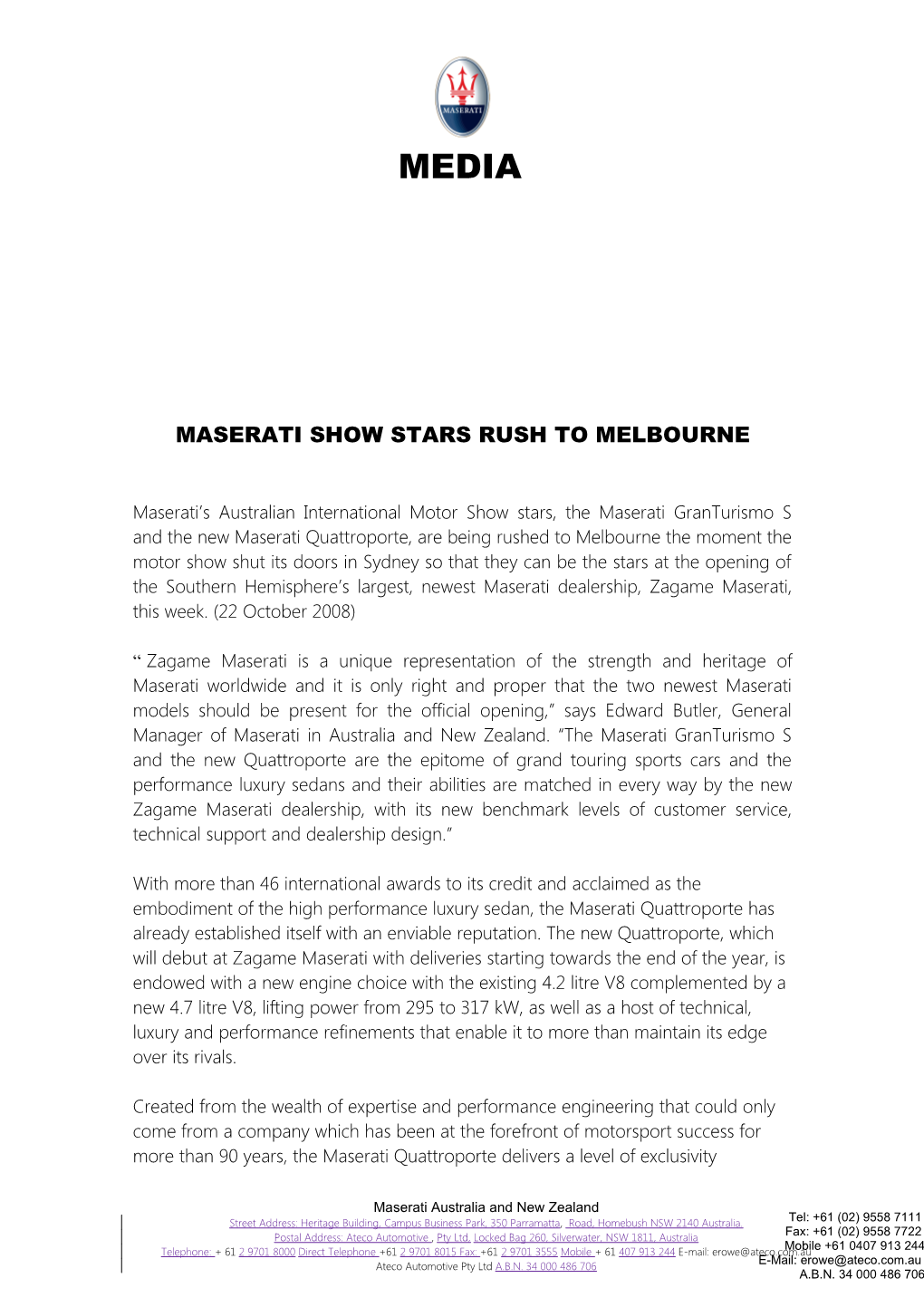 Maserati Show Stars Rush to Melbourne