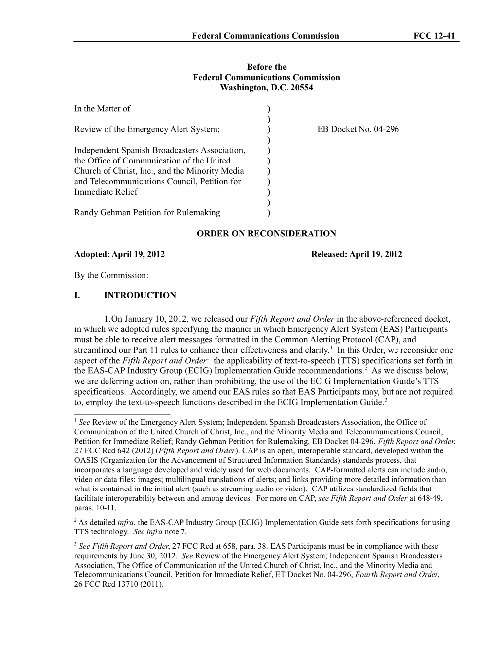 Federal Communications Commission FCC 12-41